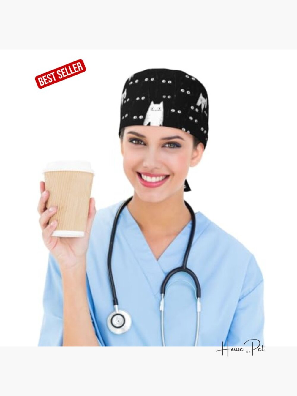 Scrub Cap Adjustable Tie Back Surgical Cap with Sweatband for Women Men - Picture 5 of 7